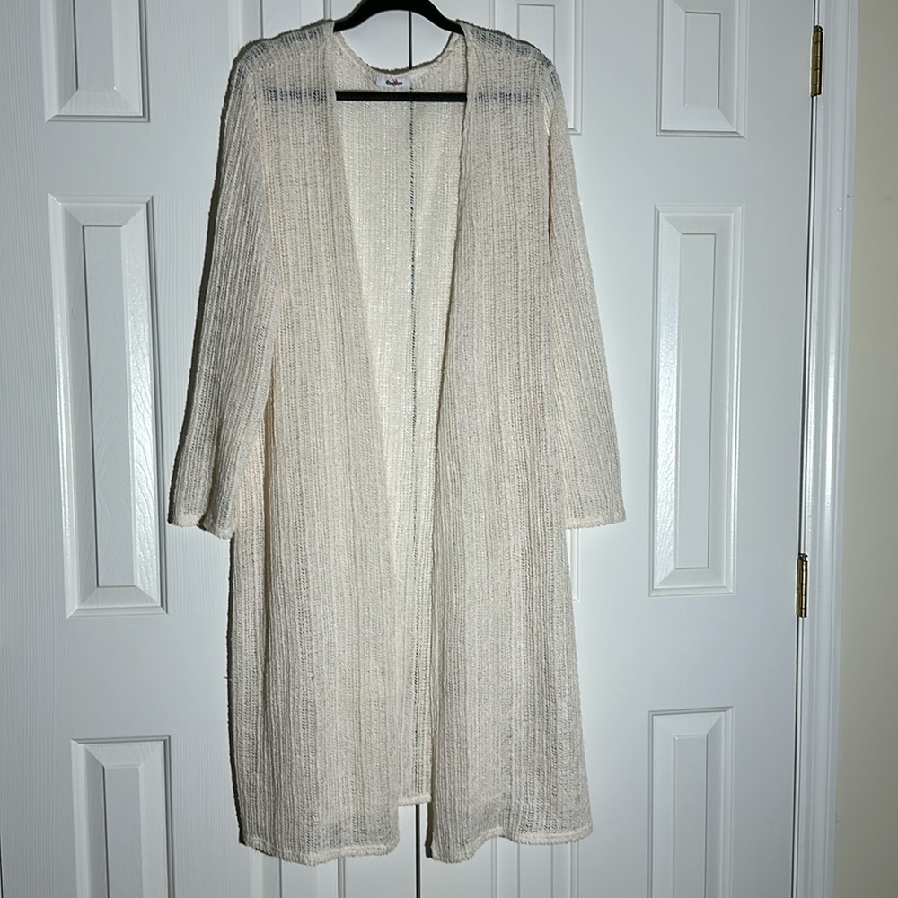 Long open weave cream cardigan